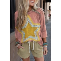 Rose Tan Floral Starbust Exposed Seam Mineral Wash Top - M thumbnail