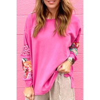 Sachet Pink Mixed Print Patch Drop Shoulder Pullover Top - S thumbnail