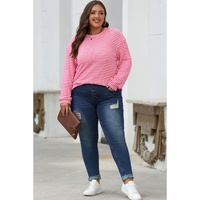 Rose Stripe Round Neck Drop Shoulder Long Sleeve Top - S thumbnail