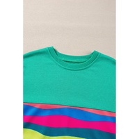 Green Colorful Striped Accent Long Sleeve T Shirt - 2XL thumbnail