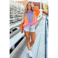 Orchid Petal Colorblock Patchwork Exposed Stitching Oversize Top - 2XL thumbnail