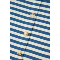 Sky Blue Stripe Chest Pocket Buttoned Back Notched V Neck Top - L thumbnail