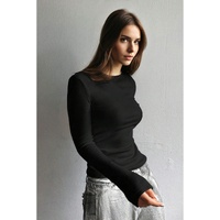 Black Fleece Lined Slim Fit Long Sleeve T Shirt - L thumbnail