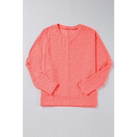 Apricot Pink Oversized Floral Jacquard V Neck Long Sleeve Top - L thumbnail