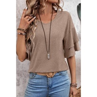 DUNE Solid Colour V-Neck Double Layer Sleeve Loose T-Shirt - 2XL thumbnail