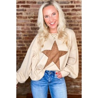 Apricot Studded Star Graphic Oversized Long Sleeve Top - S thumbnail