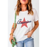 White America Star Shape Print O Neck Loose Fit T Shirt - M thumbnail