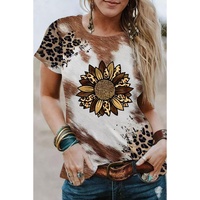 Chestnut Leopard Bleached Sunflower Graphic Crewneck T Shirt - M thumbnail