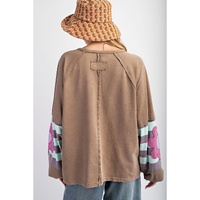 Dune Flower Patchwork Raglan Sleeve Exposed Seam Oversized Top - 2XL thumbnail