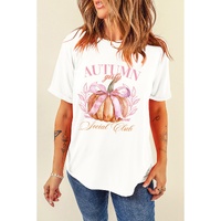 White Autumn Girly Thanksgiving Bowknot Pumpkin Graphic T Shirt - 2XL thumbnail