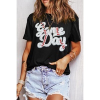 Black Sequin Game Day Graphic Crew Neck Tee - 2XL thumbnail