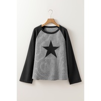 High Waffle Knit Colorblock Star Patch Graphic Raglan Top - L thumbnail