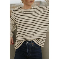 Black Striped Patchwork Loose Long Sleeve Tee - XL thumbnail