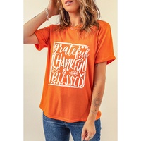 Orange Grateful Thankful Blessed Printed Thanksgiving T Shirt - S thumbnail