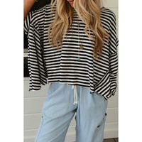 Black Stripe Batwing Sleeve Crewneck Oversized Top - L thumbnail