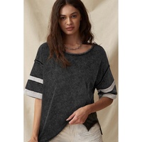 Black Varsity Stripe Half Sleeve Vintage Tee - L thumbnail