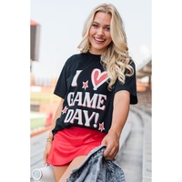 Black I Love GAME DAY Heart Printed Crewneck T Shirt - XL thumbnail