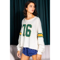White Number 76 Printed Retro Sporty Long Sleeve Top - S thumbnail