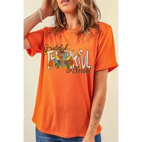 Orange Grateful Thankful Blessed Turkey Graphic Thanksgiving T Shirt - S thumbnail