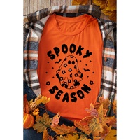 Orange SPOOKY SEASON Ghost Print Crew Neck Halloween Tee - S thumbnail