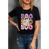 Black BOO Floral Ghost Print Crew Neck Halloween T Shirt - 2XL thumbnail
