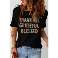 Black Thankful Grateful Blessed Leopard Print Crewneck T Shirt - 2XL thumbnail