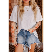 White Faux Two Piece Floral Long Sleeve Patchwork Tee - XL thumbnail