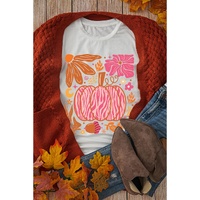 White Floral Pumpkin Printed Crewneck Thanksgiving T Shirt - 2XL thumbnail