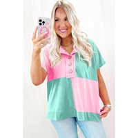 Mint Green Two Tone Half Buttons Collared T Shirt - L thumbnail