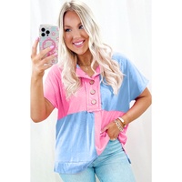 Myosotis Two Tone Half Buttons Collared T Shirt - L thumbnail