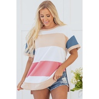 Multicolour Colorblock Patchwork Side Split Tunic T Shirt - XL thumbnail