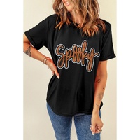Black Spooky Rhinestone Crew Neck Graphic Tee - 2XL thumbnail
