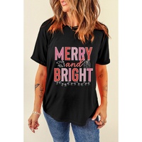 Black MERRY and BRIGHT Crew Neck Christmas Graphic Tee - 2XL thumbnail