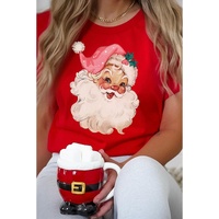 Red Christmas Santa Claus Print Crew Neck T Shirt - S thumbnail