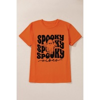 Orange SPOOKY Vibe Ghost Print Crewneck Halloween T Shirt - S thumbnail