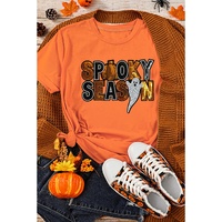 Orange Sequin SPOOKY SEASON Ghost Pattern Halloween T Shirt - 3XL thumbnail