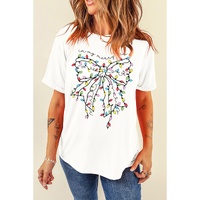 White Colored Light Bowknot Graphic Crewneck T Shirt - XL thumbnail