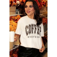 White COFFEE WEATHER Round Neck Graphic T Shirt - 3XL thumbnail