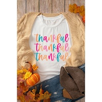 White Thankful Printed Crewneck Thanksgiving T Shirt - XL thumbnail
