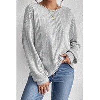 Light Grey Textured Crossover Backless Knit Long Sleeve Top - L thumbnail