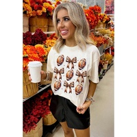 White Rugby Football Bow Printed Game Day T Shirt - M thumbnail
