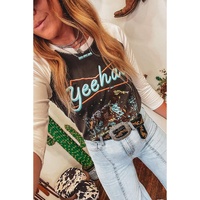 Brown Western Yeehaw Graphic Vintage Raglan Long Sleeve Top - L thumbnail