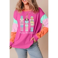 Rose Red Nutcracker Merry Christmas Graphic Colorblock Long Sleeve Tee - XL thumbnail