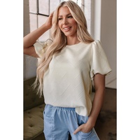 Oatmeal Textured Puff Sleeve T-shirt - L thumbnail