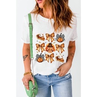 White Cute Bowknot Tanksgiving Graphic Crewneck T Shirt - M thumbnail