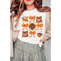 White Turkey Coquette Bow Pumpkin Thanksgiving T-Shirt - S thumbnail