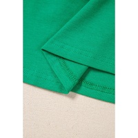 Dark Green Embroidered Ruffled Sleeve Slim Fit Crew Neck Top - L thumbnail