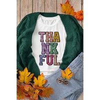 White Heat-transfer Printed THANKFUL Letter Graphic T Shirt - L thumbnail