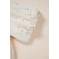 White Pearled Puff Sleeve Round Neck Loose Top - M thumbnail