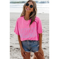 Bright Pink MAMA Letter Graphic Neon T Shirt - L thumbnail
